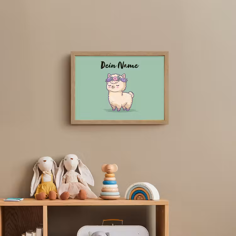 Alpaca - Bloemendiadeem - Groen Light Box met batterij (Wandlamp kind) middel -sfeer2_kind