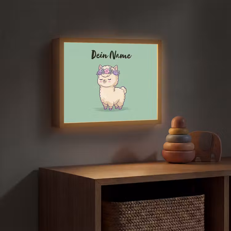 Alpaca - Bloemendiadeem - Groen Light Box met batterij (Wandlamp kind) middel -sfeer5_kind