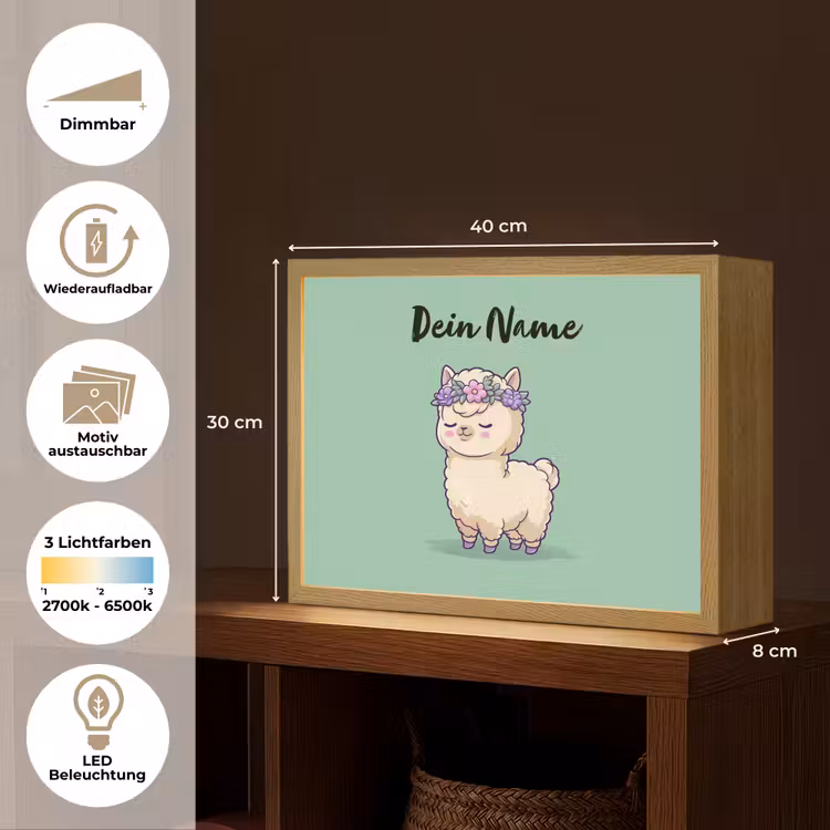 Alpaca - Bloemendiadeem - Groen Light Box met batterij (Wandlamp kind) middel -USP_websiteoverzichtDE