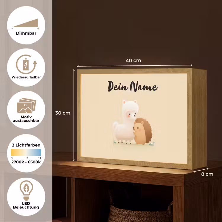 Alpaca - Egel - Bruin - Knuffelen Light Box met batterij (Wandlamp kind) middel -USP_websiteoverzichtDE