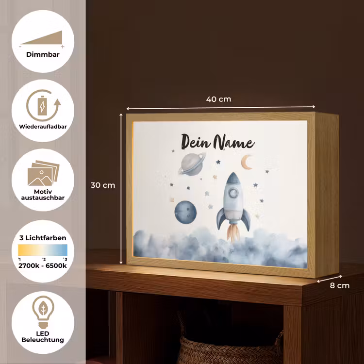 Waterverf - Planeten - Sterren - Raket Light Box met batterij (Wandlamp kind) middel -USP_websiteoverzichtDE