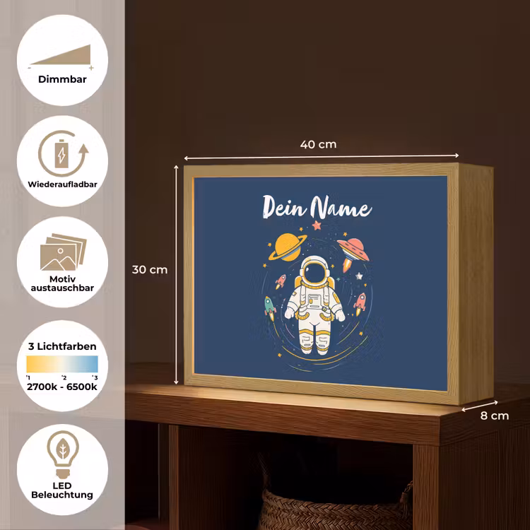 Astronaut - Planeten - Raket Light Box met batterij (Wandlamp kind) middel -USP_websiteoverzichtDE