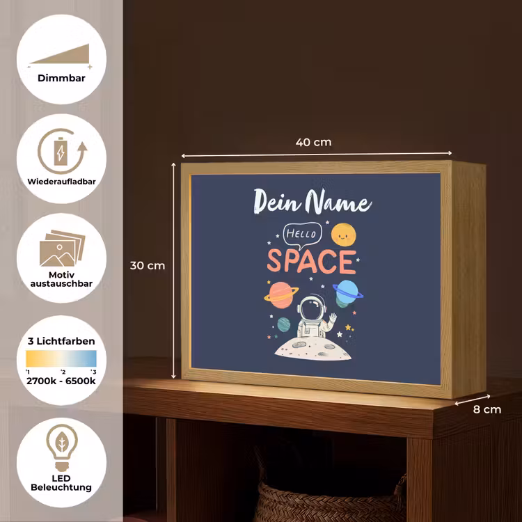Astronaut - Ruimte - Planeten Light Box met batterij (Wandlamp kind) middel -USP_websiteoverzichtDE
