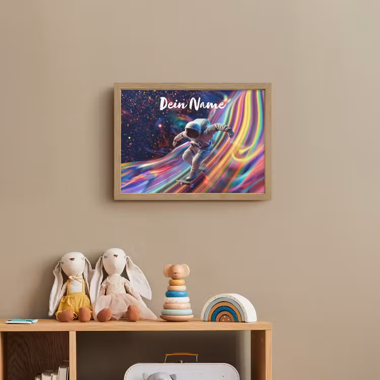 Astronaut - Ruimte - Skateboard - Kleurrijk Light Box met batterij (Wandlamp kind) middel -sfeer2_kind