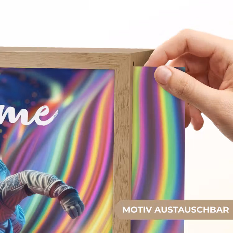 Astronaut - Ruimte - Skateboard - Kleurrijk Light Box met batterij (Wandlamp kind) middel -USP_websiteprintDE