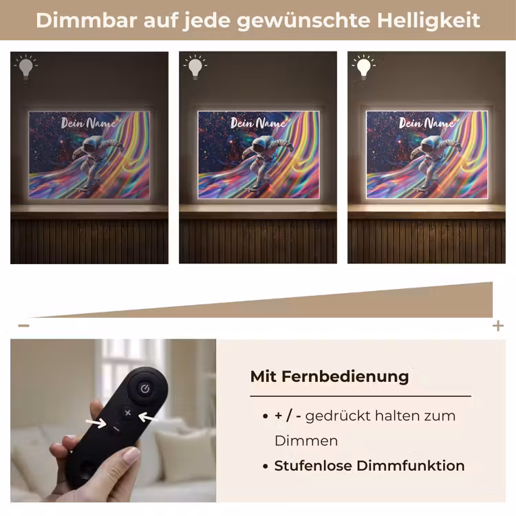 Astronaut - Ruimte - Skateboard - Kleurrijk Light Box met batterij (Wandlamp kind) middel -USP_dimbaarDE