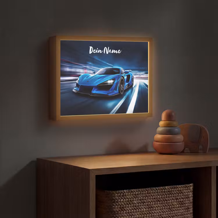 Auto - Blauw - Jongens - Kind Light Box met batterij (Wandlamp kind) middel -sfeer5_kind