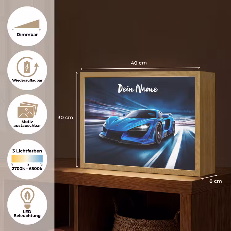 Auto - Blauw - Jongens - Kind Light Box met batterij (Wandlamp kind) middel -USP_websiteoverzichtDE