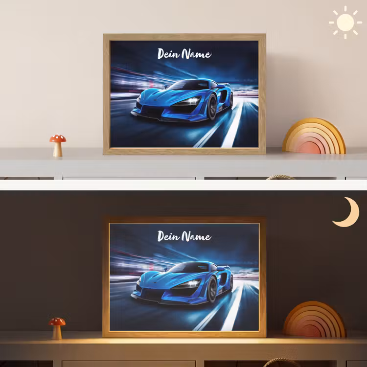 Auto - Blauw - Jongens - Kind Light Box met batterij (Wandlamp kind) middel -sfeer3_kind