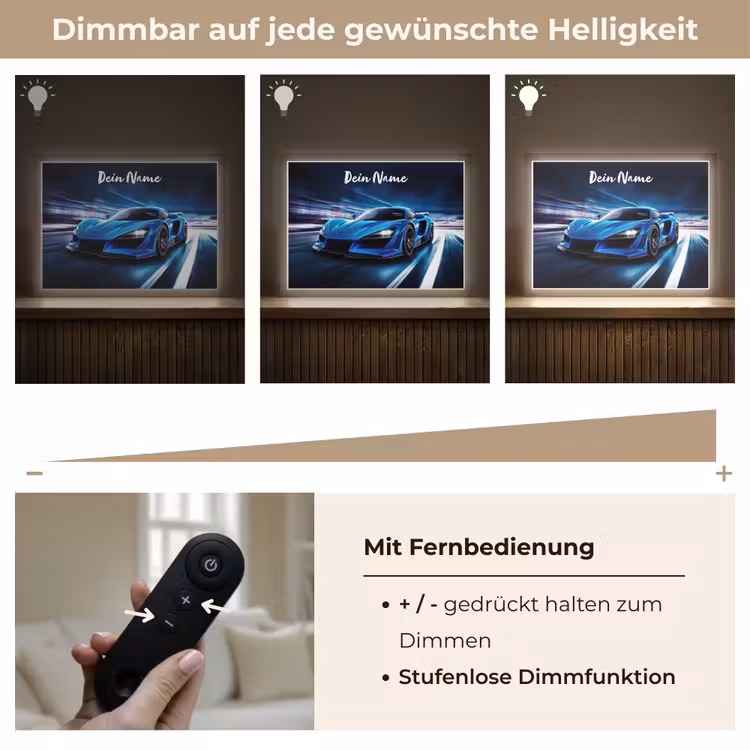 Auto - Blauw - Jongens - Kind Light Box met batterij (Wandlamp kind) middel -USP_dimbaarDE