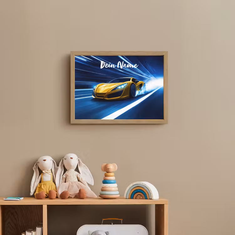 Auto - Geel - Race - Blauw Light Box met batterij (Wandlamp kind) middel -sfeer2_kind