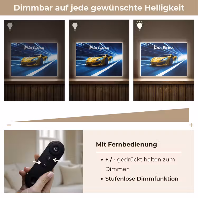 Auto - Geel - Race - Blauw Light Box met batterij (Wandlamp kind) middel -USP_dimbaarDE