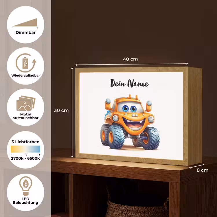 Auto - Oranje - Jongen - Kind Light Box met batterij (Wandlamp kind) middel -USP_websiteoverzichtDE
