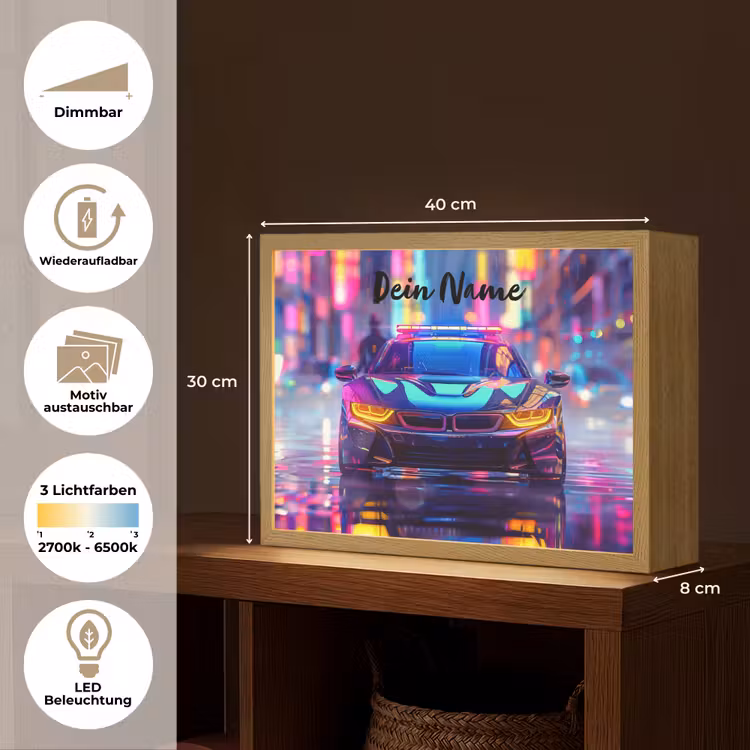 Auto - Politie - Stad - Jongens - Kleurrijk Light Box met batterij (Wandlamp kind) middel -USP_websiteoverzichtDE