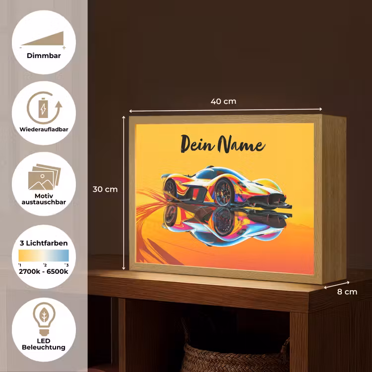 Auto - Race - F1 - Jongens - Geel - Rood Light Box met batterij (Wandlamp kind) middel -USP_websiteoverzichtDE