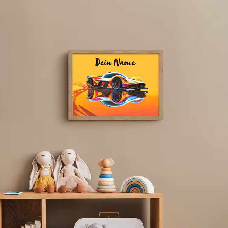 Auto - Race - F1 - Jongens - Geel - Rood Light Box met batterij (Wandlamp kind) middel -sfeer2_kind