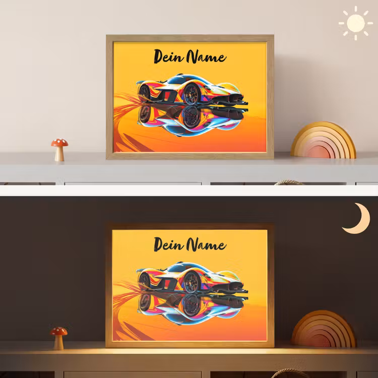 Auto - Race - F1 - Jongens - Geel - Rood Light Box met batterij (Wandlamp kind) middel -sfeer3_kind