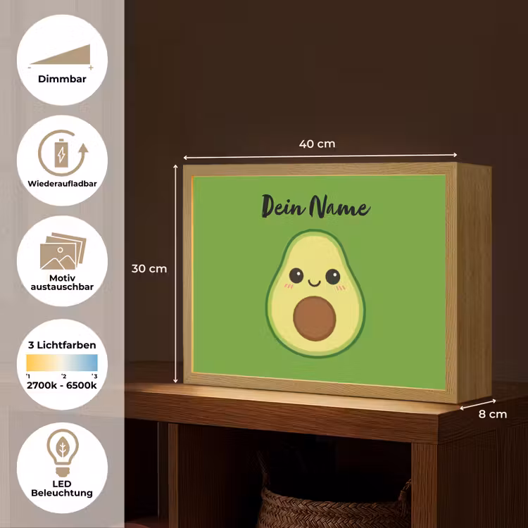 Avocado - Groen - Pit - Gezichtje Light Box met batterij (Wandlamp kind) middel -USP_websiteoverzichtDE