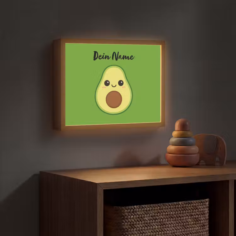 Avocado - Groen - Pit - Gezichtje Light Box met batterij (Wandlamp kind) middel -sfeer5_kind