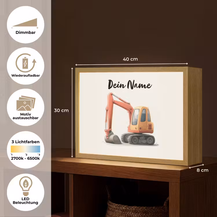 Graafmachine - Getekend - Oranje Light Box met batterij (Wandlamp kind) middel -USP_websiteoverzichtDE