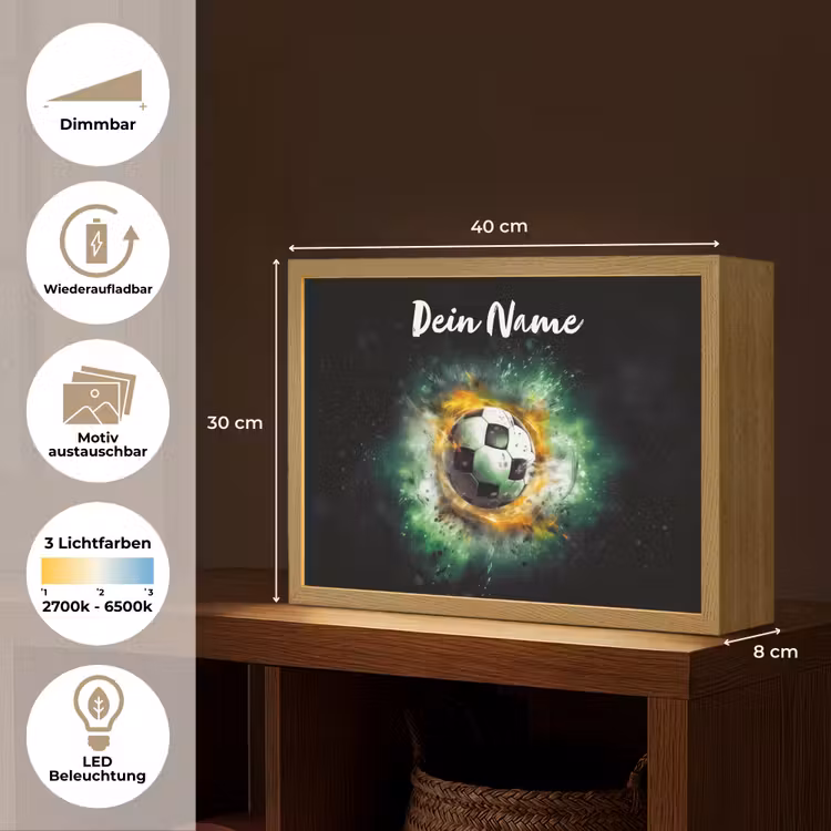 Bal - Voetbal - Groen - Oranje - Rook Light Box met batterij (Wandlamp kind) middel -USP_websiteoverzichtDE