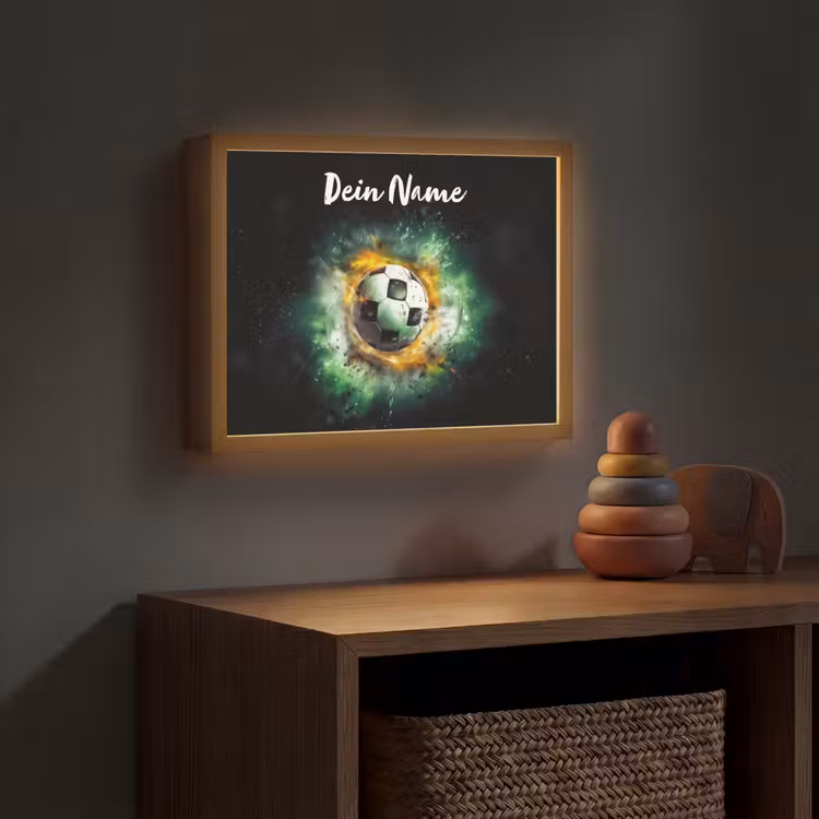 Bal - Voetbal - Groen - Oranje - Rook Light Box met batterij (Wandlamp kind) middel -sfeer5_kind