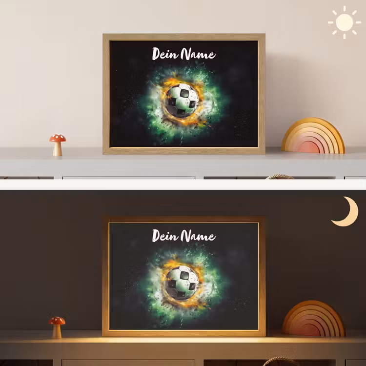 Bal - Voetbal - Groen - Oranje - Rook Light Box met batterij (Wandlamp kind) middel -sfeer3_kind