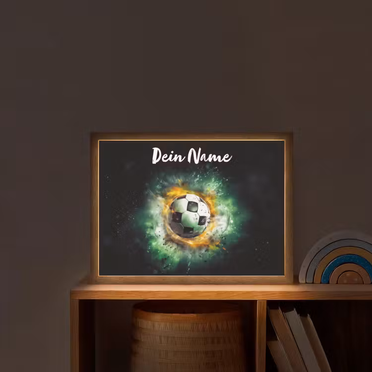 Bal - Voetbal - Groen - Oranje - Rook Light Box met batterij (Wandlamp kind) middel -sfeer1_kind
