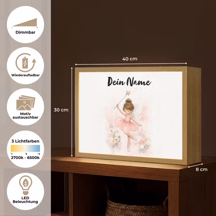 Ballerina - Fee - Bloemen - Roze Light Box met batterij (Wandlamp kind) middel -USP_websiteoverzichtDE
