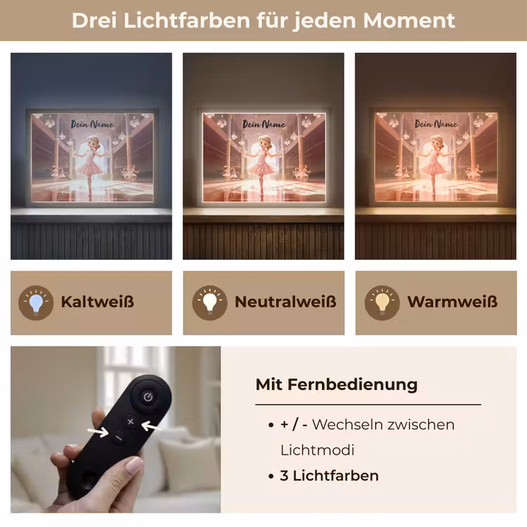 Ballerina - Meisjes - Roze - Kinderen Light Box met batterij (Wandlamp kind) middel -USP_lichtkleurDE