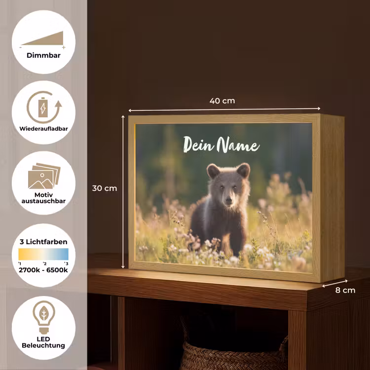 Beer - Bloemenveld - Gras Light Box met batterij (Wandlamp kind) middel -USP_websiteoverzichtDE
