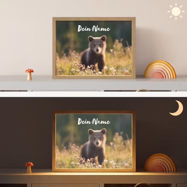 Beer - Bloemenveld - Gras Light Box met batterij (Wandlamp kind) middel -sfeer3_kind