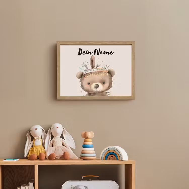 Beer - Boho - Indianentooi - Dieren Light Box met batterij (Wandlamp kind) middel -sfeer2_kind