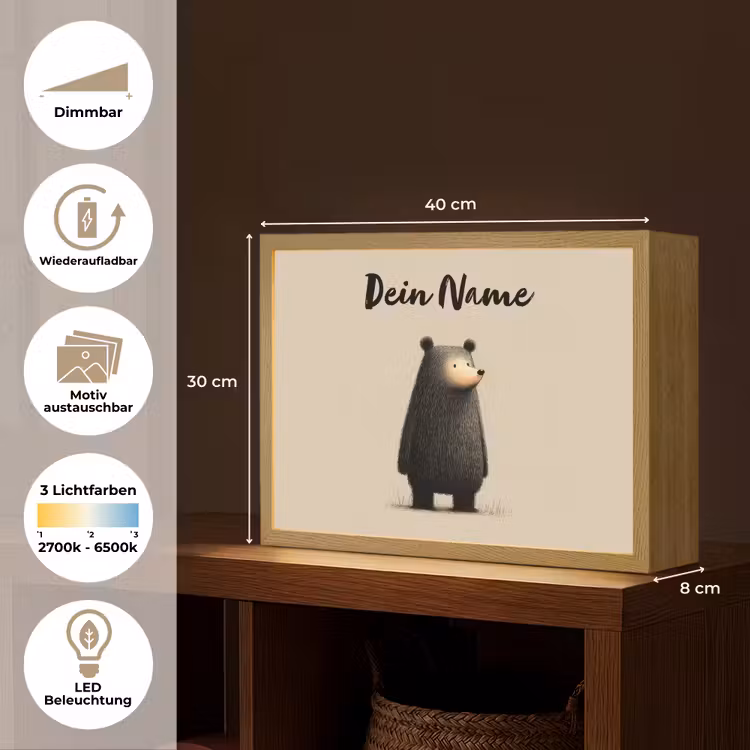 Beer - Donkerbruin - Minimalistisch Light Box met batterij (Wandlamp kind) middel -USP_websiteoverzichtDE