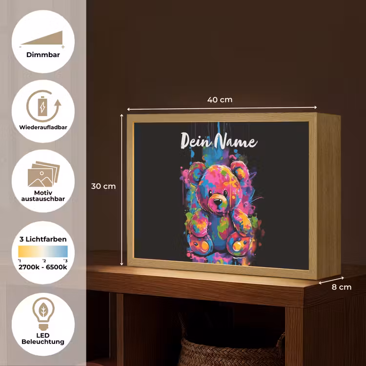 Beer - Verf - Kleurrijk - Knuffeldier Light Box met batterij (Wandlamp kind) middel -USP_websiteoverzichtDE