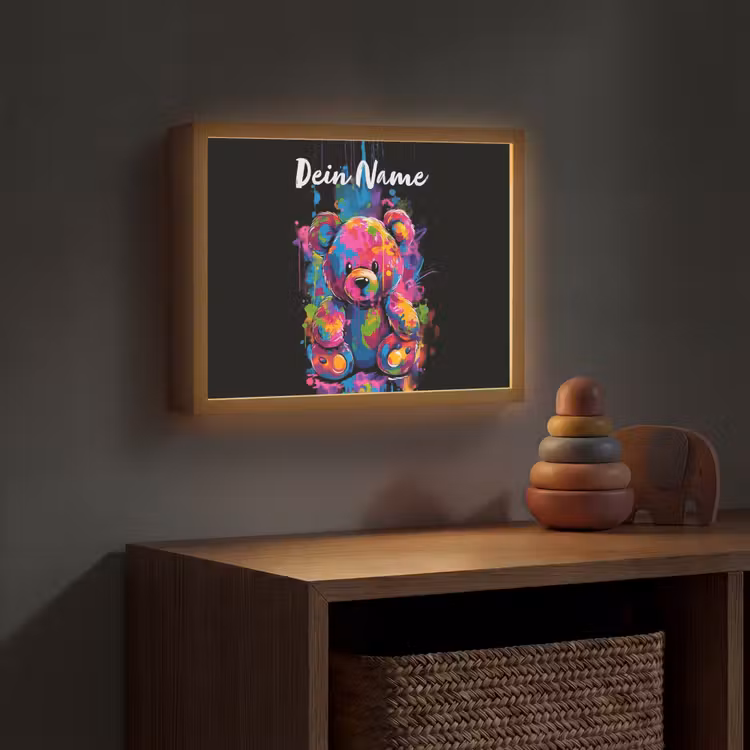 Beer - Verf - Kleurrijk - Knuffeldier Light Box met batterij (Wandlamp kind) middel -sfeer5_kind