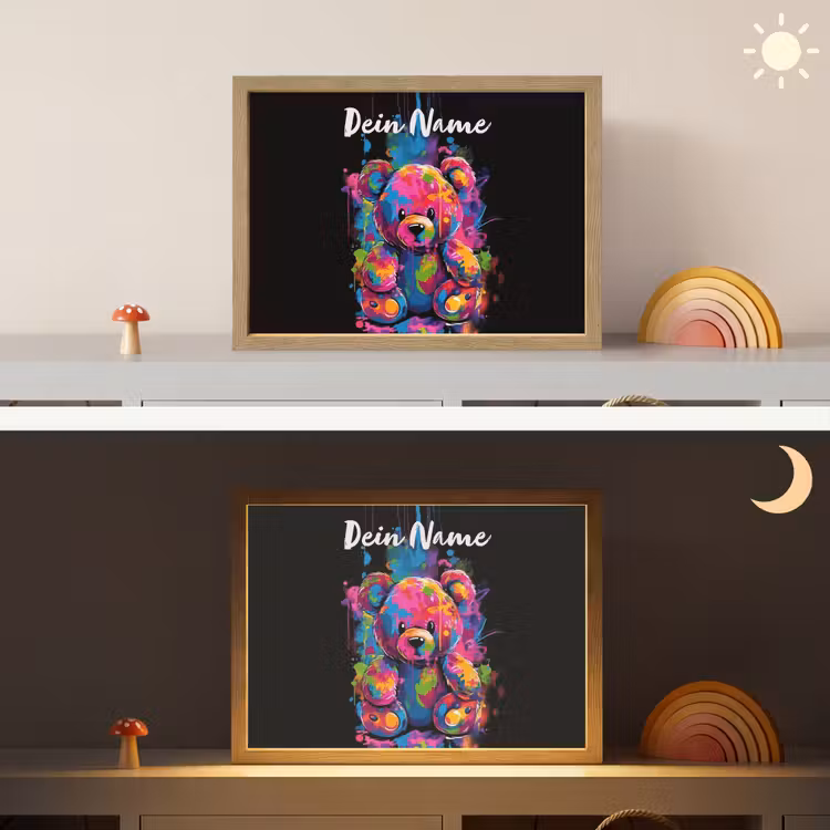 Beer - Verf - Kleurrijk - Knuffeldier Light Box met batterij (Wandlamp kind) middel -sfeer3_kind