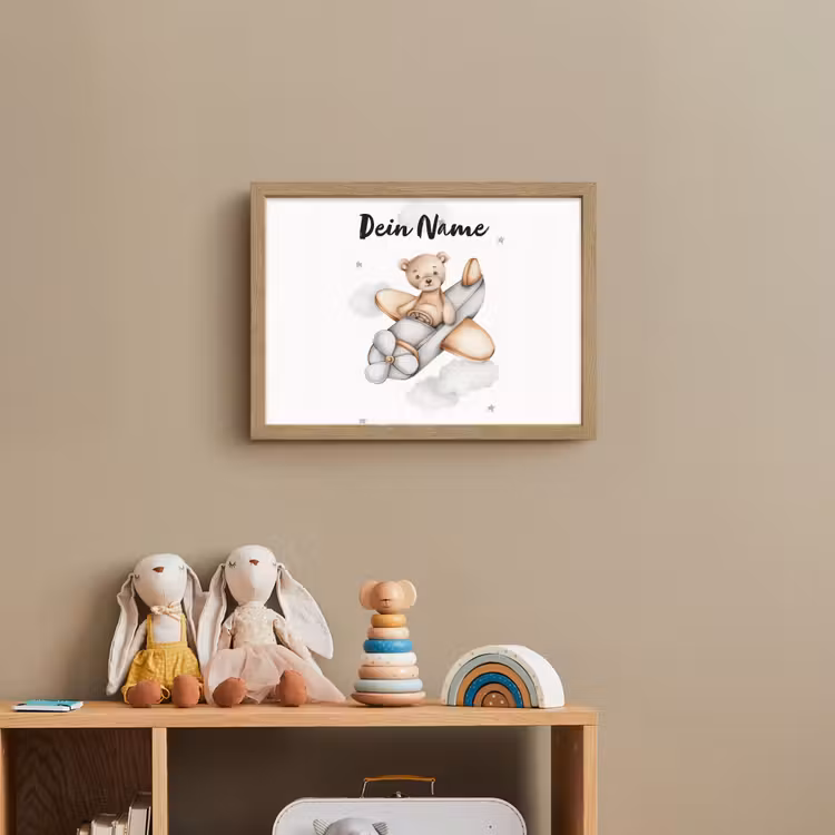 Beer - Vliegtuig - Sterren - Kinderen Light Box met batterij (Wandlamp kind) middel -sfeer2_kind