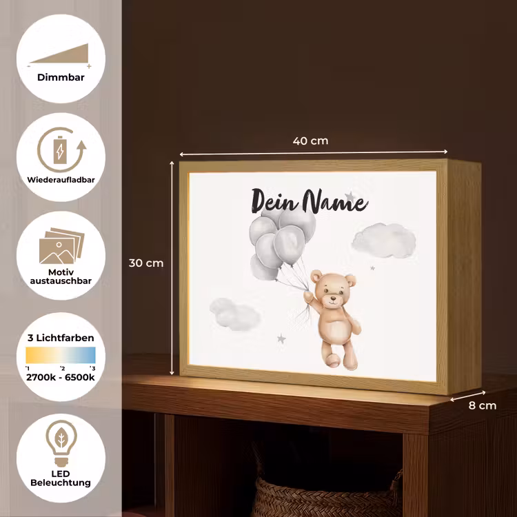 Beer - Ballonen - Sterren - Kinderen Light Box met batterij (Wandlamp kind) middel -USP_websiteoverzichtDE