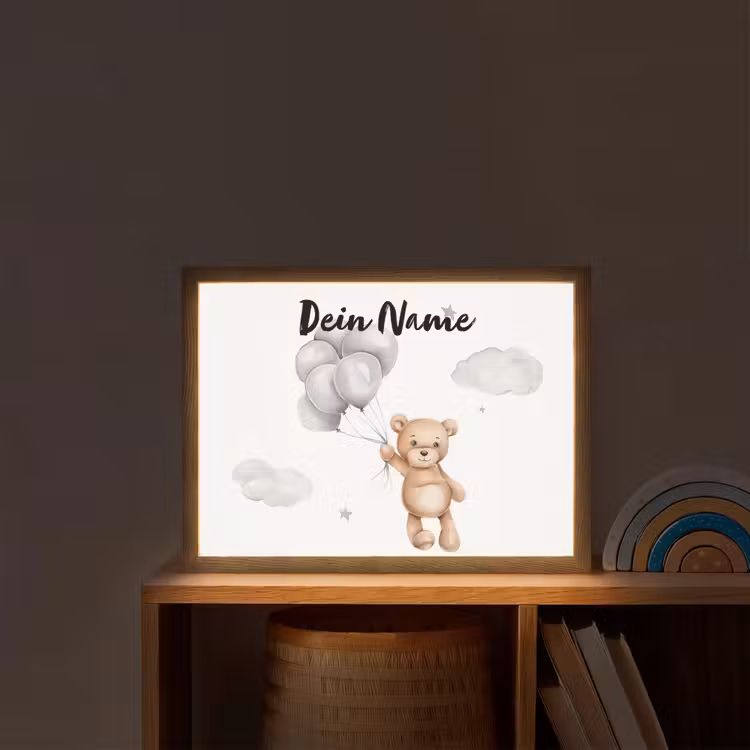 Beer - Ballonen - Sterren - Kinderen Light Box met batterij (Wandlamp kind) middel -sfeer1_kind