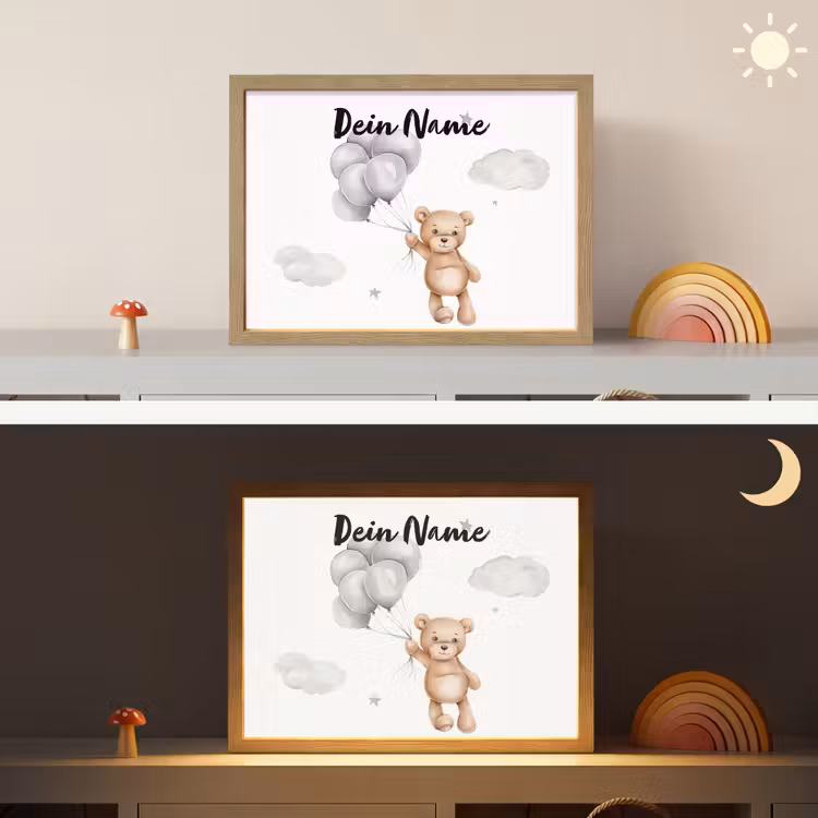 Beer - Ballonen - Sterren - Kinderen Light Box met batterij (Wandlamp kind) middel -sfeer3_kind