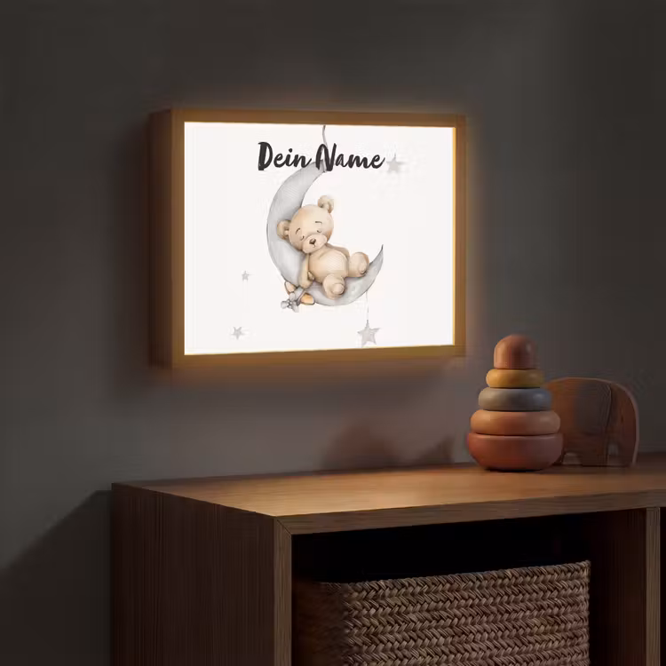 Beer - Maan - Sterren - Kinderen Light Box met batterij (Wandlamp kind) middel -sfeer5_kind