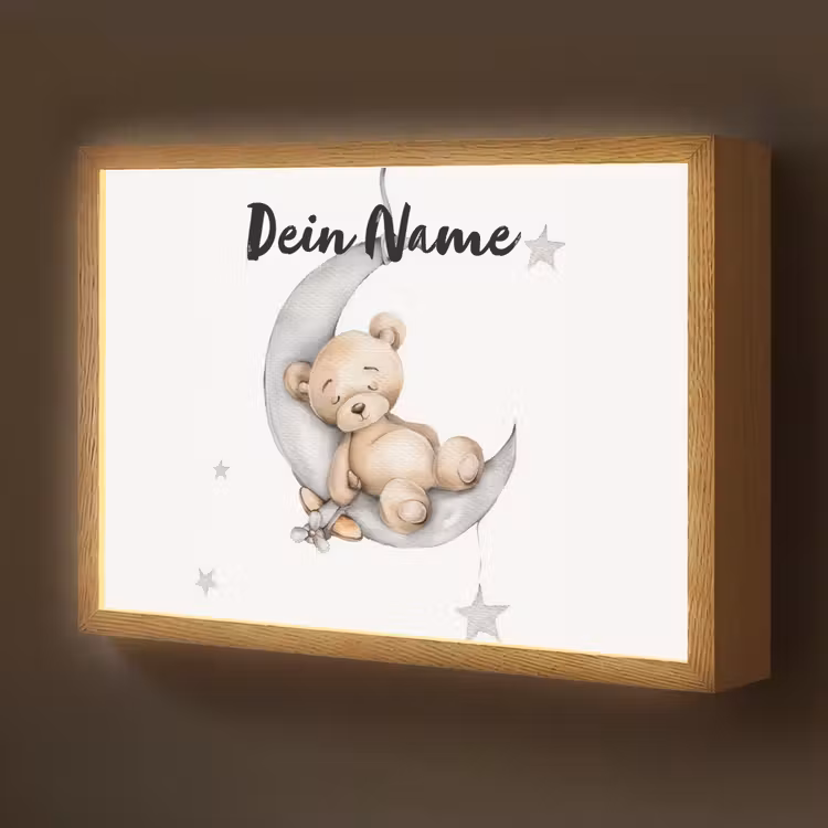 Beer - Maan - Sterren - Kinderen Light Box met batterij (Wandlamp kind) middel -z3d_website