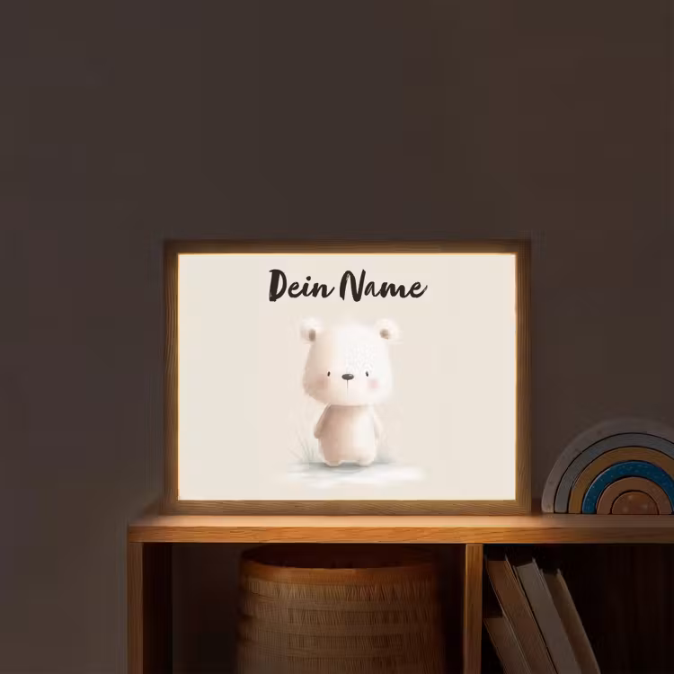 Beertje - Sneeuwvlokje - Wit - Pluizig Light Box met batterij (Wandlamp kind) middel -sfeer1_kind