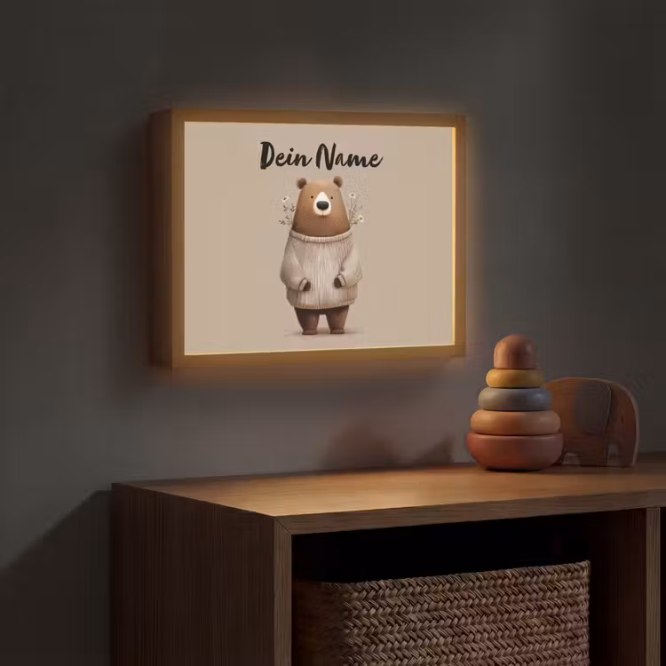Beer - Witte bloemen - Knus Light Box met batterij (Wandlamp kind) middel -sfeer5_kind
