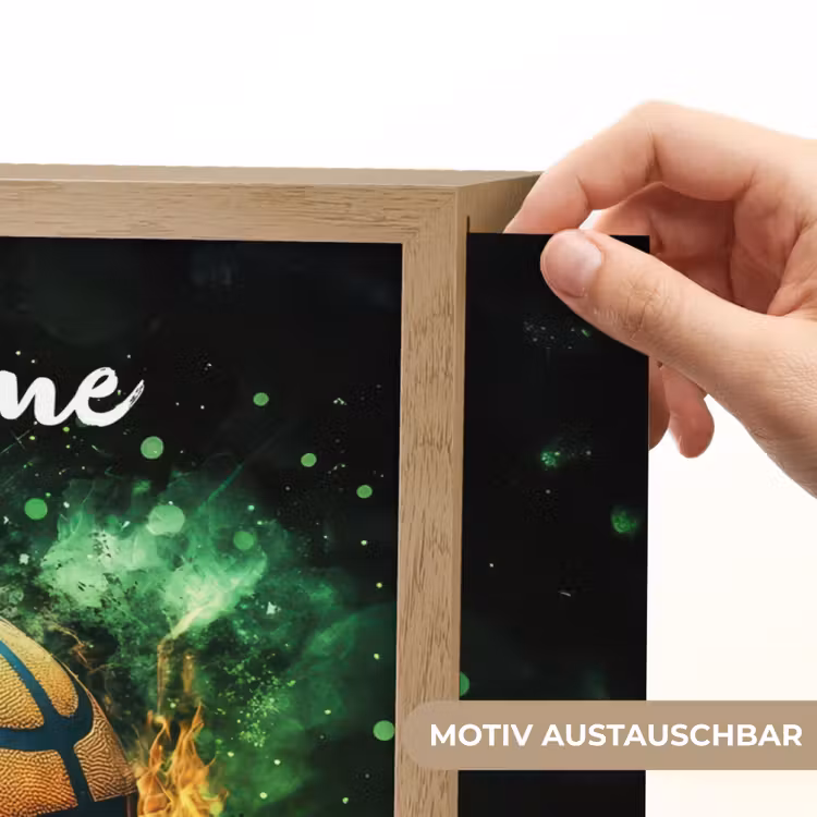 Basketbal - Vuur - Vlammen - Groen Light Box met batterij (Wandlamp kind) middel -USP_websiteprintDE