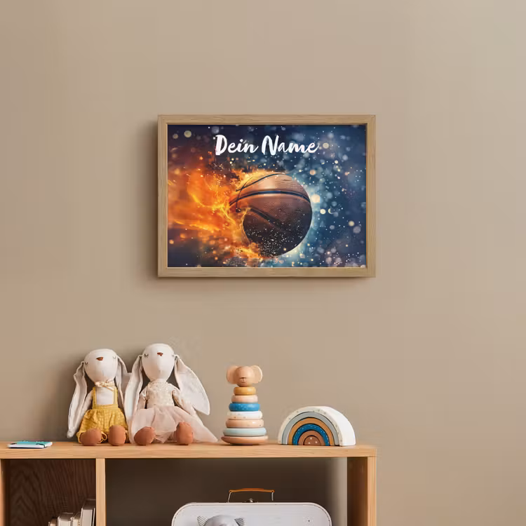 Basketbal - Vuur - Sport - Blauw - Oranje Light Box met batterij (Wandlamp kind) middel -sfeer2_kind