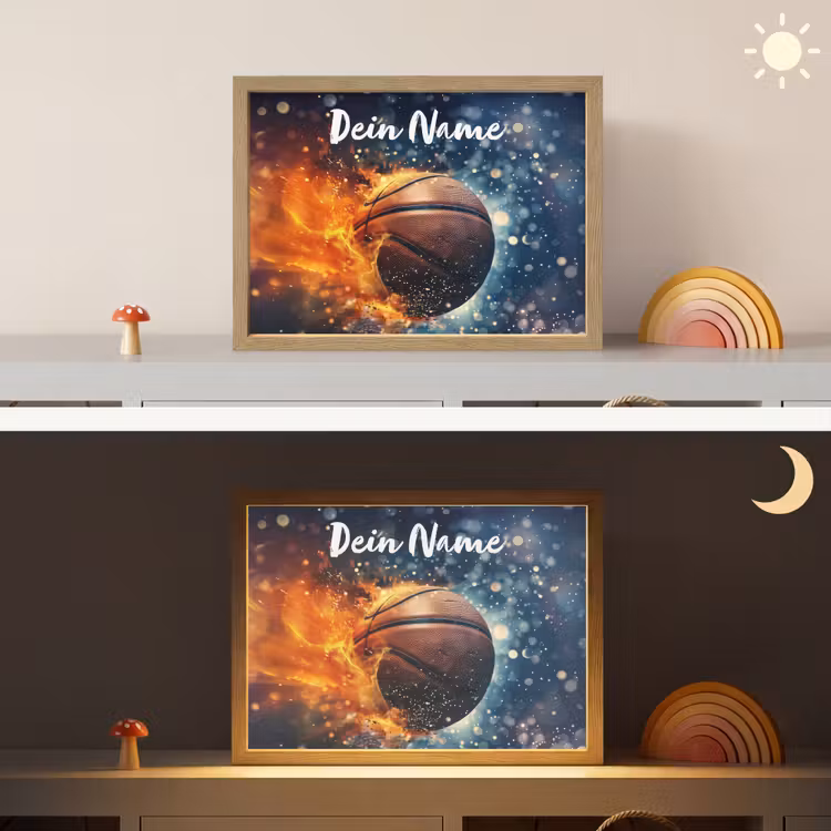 Basketbal - Vuur - Sport - Blauw - Oranje Light Box met batterij (Wandlamp kind) middel -sfeer3_kind