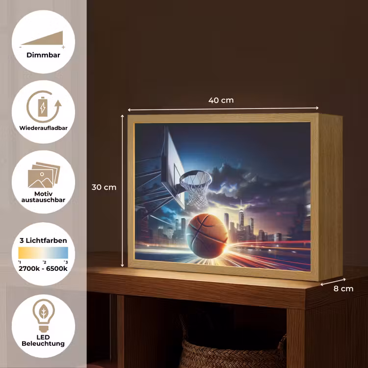 Basketbal - Sport  - Basket - Stad Light Box met batterij (Wandlamp kind) middel -USP_websiteoverzichtDE