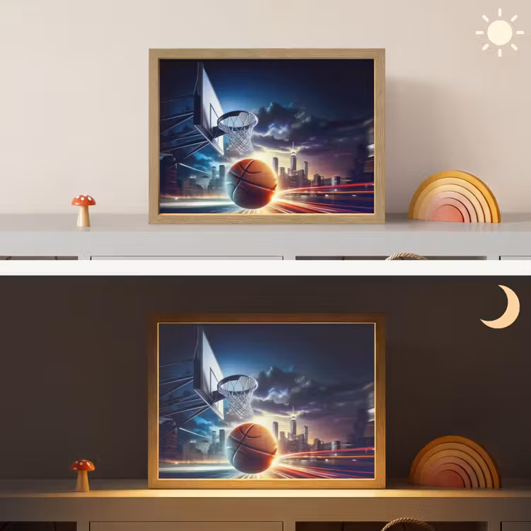 Basketbal - Sport  - Basket - Stad Light Box met batterij (Wandlamp kind) middel -sfeer3_kind
